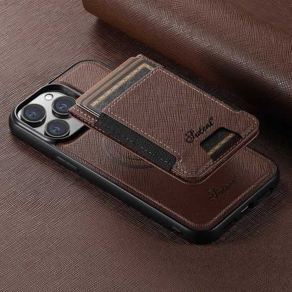 ELEHOLD for iPhone 16 Plus Case, Compatible with Mag Safe Accessory, 2 in 1 Detachable Magnetic Card Holder Cross Pattern Leather Kickstand Wallet Case for iPhone 16 Plus,Brown
