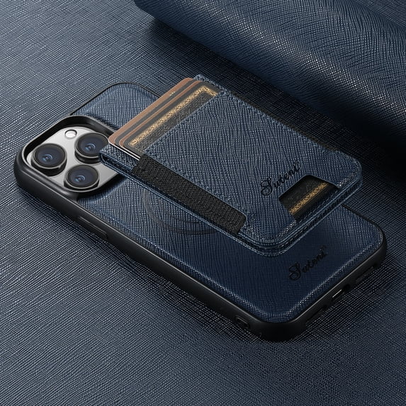 ELEHOLD for iPhone 16 Plus Case, Compatible with Mag Safe Accessory, 2 in 1 Detachable Magnetic Card Holder Cross Pattern Leather Kickstand Wallet Case for iPhone 16 Plus,Blue