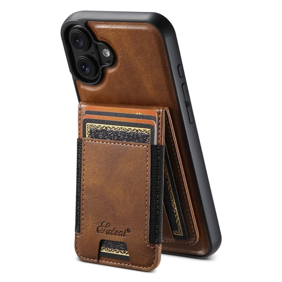ELEHOLD for iPhone 16 Plus Case, Compatible with Mag Safe Accessory, 2 in 1 Detachable Magnetic Card Holder Faux Leather Men Women Kickstand Wallet Case for iPhone 16 Plus ,Brown