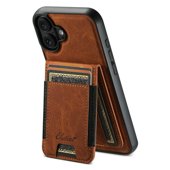 ELEHOLD for iPhone 16 Plus Case, Compatible with Mag Safe Accessory, 2 in 1 Detachable Magnetic Card Holder Faux Lychee Pattern Leather Kickstand Wallet Case for iPhone 16 Plus,Khaki