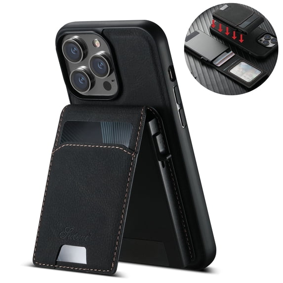 ELEHOLD for iPhone 16 Plus Case, Compatible with Mag Safe Accessory, 2 in 1 Detachable Magnetic Wallet Card Holder Faux Leather Men Women Kickstand Shockproof Case,Black