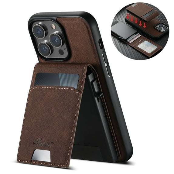 ELEHOLD for iPhone 16 Plus Case, Compatible with Mag Safe Accessory, 2 in 1 Detachable Magnetic Wallet Card Holder Faux Leather Men Women Kickstand Shockproof Case,Brown