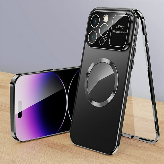 ELEHOLD for iPhone 16 Plus Case, Compatible with Mag Safe Accessory Military Grade Drop Protection Electroplated Bumper Case with Screen Protector for iPhone 16 Plus,Black