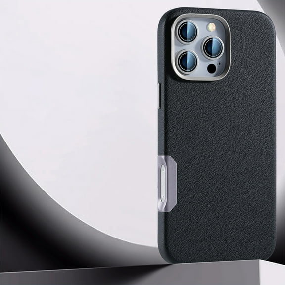 ELEHOLD for iPhone 16 Plus Case, Compatible with Mag Safe Accessory Stylish Litchi Leather Soft Fiber Lining Lip Screen Protection Shockproof Case for iPhone 16 Plus,Black
