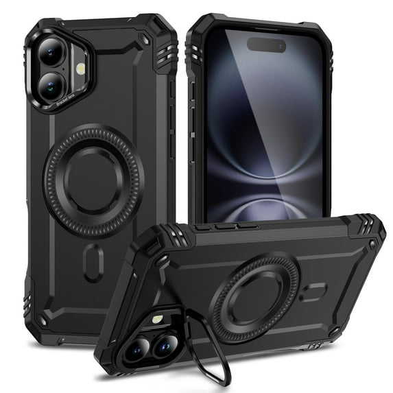 ELEHOLD for iPhone 16 Plus Case, Compatible with Mag safe Accessories, Strong Magnetic Military-Grade Drop Protection Invisible Kickstand Shockproof Protective Phone Case,Black