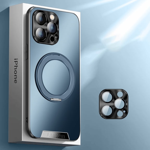 ELEHOLD for iPhone 16 Plus Case, Compatible with Mag safe Accessory Thin Fit Full Lens Film Protection Electroplate Ring Stand Frosted Shockpeoof Case for iPhone 16 Plus,Blue