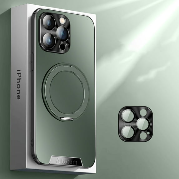 ELEHOLD for iPhone 16 Plus Case, Compatible with Mag safe Accessory Thin Fit Full Lens Film Protection Electroplate Ring Stand Frosted Shockpeoof Case for iPhone 16 Plus,Green