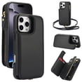 thumbnail image 1 of ELEHOLD for iPhone 16 Plus Case,Flip Kickstand RFID Blocking Card Slot Holder Zipper PU Leather Crossbody Wallet Shock-Absorbent Protective Case with Crossbody Strap,Black, 1 of 6