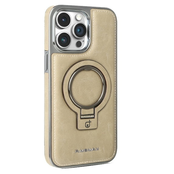 ELEHOLD for iPhone 16 Plus Case, Luxury Soft PU Leather Magnetic Invisible Ring Stand Military Drop Shockproof Non-Slip Protective Phone Case for iPhone 16 Plus, Gray