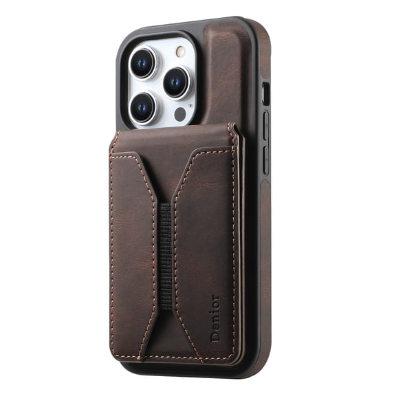 ELEHOLD for iPhone 16 Plus Case, Magnetic Durable Leather Cover with Detachable Card Holder Flip Ring Kickstand Shockproof Protective Phone Case for iPhone 16 Plus,Brown