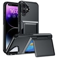 thumbnail image 1 of ELEHOLD for iPhone 16 Plus Case,Rugged Credit Card Holder Slot Flip Cover Back Pocket Dual Layer Protective Hard Shell TPU Rubber Bumper  Wallet Case for iPhone 16 Plus,Black, 1 of 11