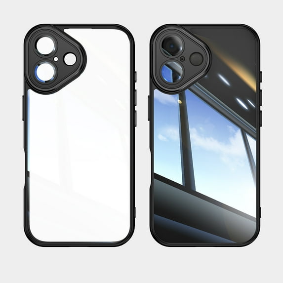 ELEHOLD for iPhone 16 Plus Case, Slim Clear Non-Yellowing Shockproof Anti-Scratch Hard Back Cover Rugged with Camera Lens Protector Case for iPhone 16 Plus,Black