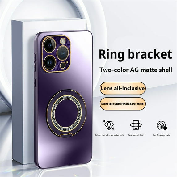 ELEHOLD for iPhone 16 Plus Case, Slim Compatible with Mag Safe Accessory Bling Diamond Ring Kickstand Shockproof Anti-Scratch Protective Rugged Case for iPhone 16 Plus,Darkpurple