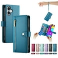 thumbnail image 1 of ELEHOLD for iPhone 16 Plus Flip Case, Wallet Zipper Magnetic Buckle Kickstand Wrist Strap Multifunctional Card Slots Wallet Business Case with Crossbody and Wrist Strap,Blue, 1 of 8