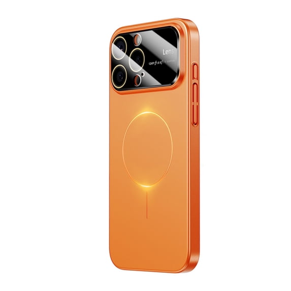 ELEHOLD For iPhone 16 Plus Hard PC Shockproof Case Slim Magnetic Rugged Cover, Mag Safe Compatible, Lens All-inclusive Design, with 9HD Lens Protecor, Orange
