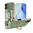 thumbnail image 1 of ELEHOLD for iPhone 16 Plus Slim Case Electroplating Frame Design All-inclusive Lens Protection Metal Ring Holder Stand Function Shockproof Lightweight Case for iPhone 16 Plus, Fruitgreen, 1 of 8