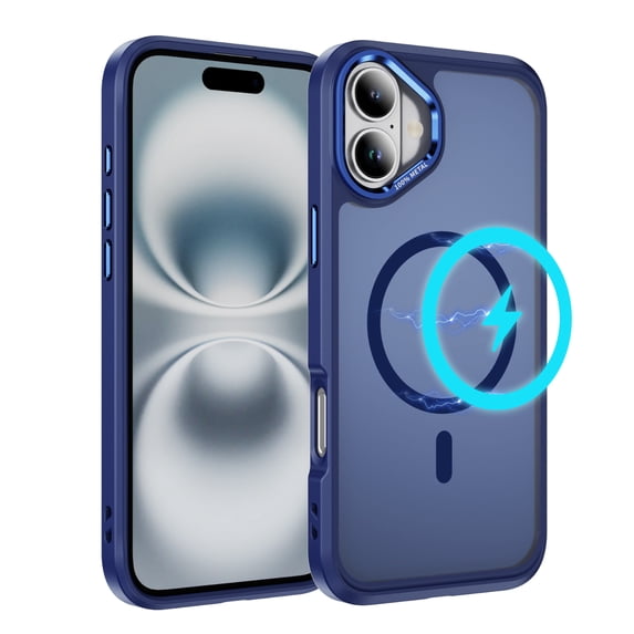 ELEHOLD For iPhone 16 Plus Slim Shockproof Case, Skin-Friendlyp. Rugged Cover, MagSafe Compatible, Non-Slip, Raised Edges For Cam & Screen Protection, Darkblue