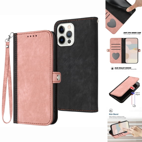 ELEHOLD for iPhone 16 Plus Wallet Case with Detachable Wrist Strap Handbag, Luxury PU Leather Flip Soft TPU Built-in Magnetic Card Slots Kickstand Function Shockproof Protective Cover Case,Pink
