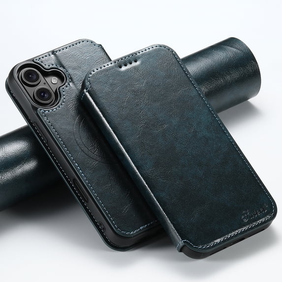 ELEHOLD for iPhone 16 Plus Wallet Case Premium Leather with Card Slots Kickstand Function Magnetic Absorption Compatible with Mag Safe Charging Shockproof Protective Case,Blue