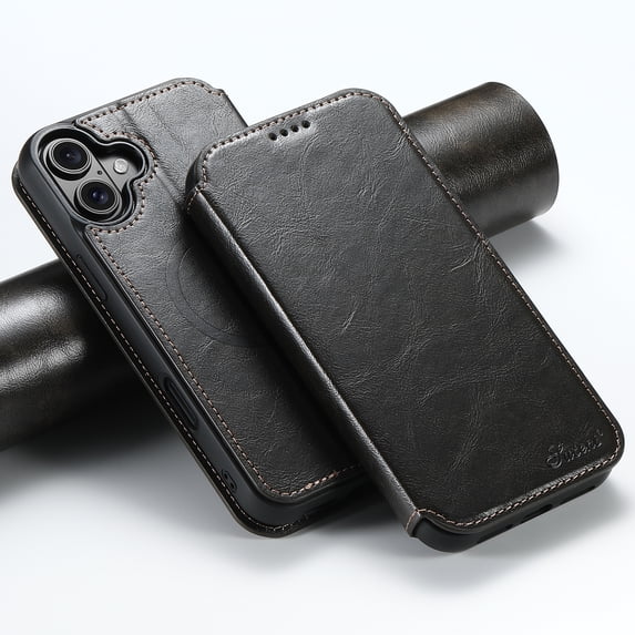 ELEHOLD for iPhone 16 Plus Wallet Case Premium Leather with Card Slots Kickstand Function Magnetic Absorption Compatible with Mag Safe Charging Shockproof Protective Case,Black