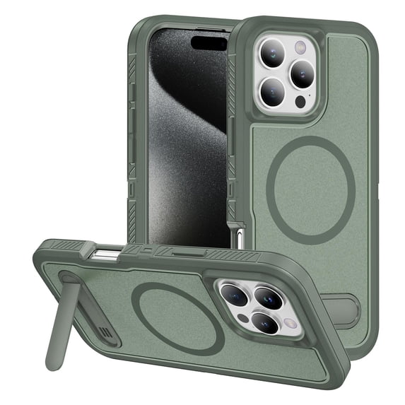 ELEHOLD for iPhone 16 Pro Case,Compatible with Mag Safe Accessory,Magnetic Heavy Duty Drop Protection Invisible Kickstand Rugged Military-Grade Protective Phone Case ,Green