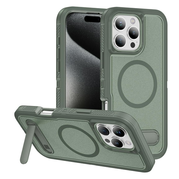 ELEHOLD for iPhone 16 Pro Case,Compatible with Mag Safe Accessory,Magnetic Heavy Duty Drop Protection Invisible Kickstand Rugged Military-Grade Protective Phone Case ,Green