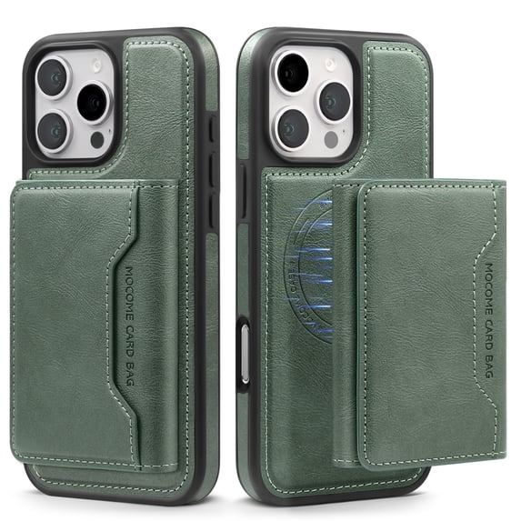 ELEHOLD for iPhone 16 Pro Case , Compatible Mag safe Accessory Luxury 2 in 1 Detachable PU Leather Flip Kickstand Credit Slots Wallet Shockproof Case for iPhone 16 Pro,Green