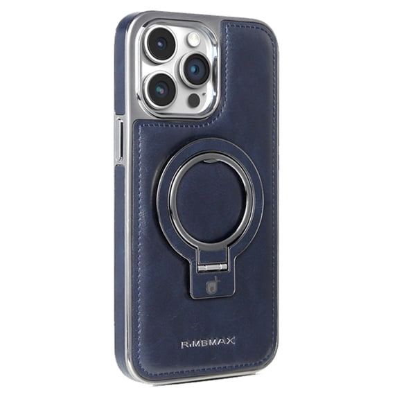 ELEHOLD for iPhone 16 Pro Case, Luxury Soft PU Leather Magnetic Invisible Ring Stand Military Drop Shockproof Non-Slip Protective Phone Case for iPhone 16 Pro, Blue