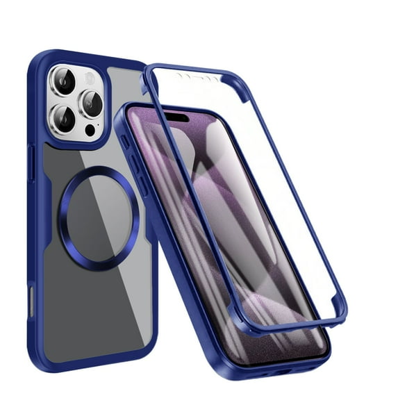 ELEHOLD for iPhone 16 Pro Case with Screen Protector, Compatible with Mag safe Accessory, Built in Screen Protector Clear Full Body Protection Slim Rugged Shockproof Case for iPhone 16 Pro,Blue