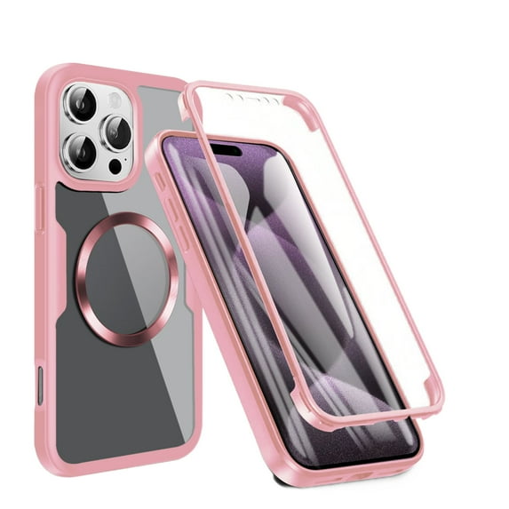 ELEHOLD for iPhone 16 Pro Case with Screen Protector, Compatible with Mag safe Accessory, Built in Screen Protector Clear Full Body Protection Slim Rugged Shockproof Case for iPhone 16 Pro,Pink