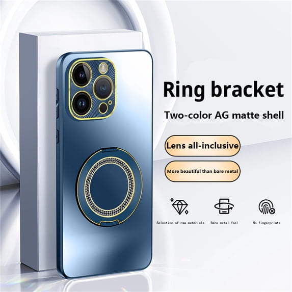 ELEHOLD for iPhone 16 Pro Case, Slim Compatible with Mag Safe Accessory Bling Diamond Ring Kickstand Shockproof Anti-Scratch Protective Rugged Case for iPhone 16 Pro,Titaniumblue