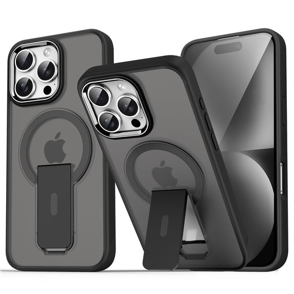 ELEHOLD for iPhone 16 Pro,Compatible with Magsafe Military Grade Invisible Kickstand Shockproof Protection Translucent Matte Anti-Scratch Protective Case for iPhone 16 Pro,Black