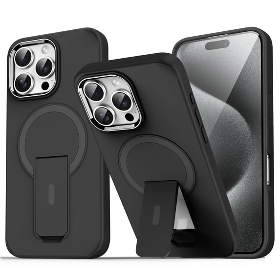 ELEHOLD for iPhone 16 Pro,Compatible with Magsafe Military Grade Invisible Kickstand Shockproof Protection Translucent Matte Anti-Scratch Protective Case for iPhone 16 Pro,Solidblack