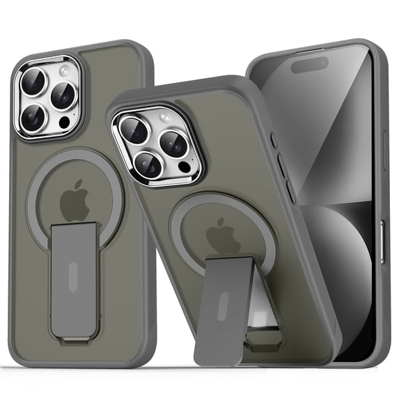 ELEHOLD for iPhone 16 Pro,Compatible with Magsafe Military Grade Invisible Kickstand Shockproof Protection Translucent Matte Anti-Scratch Protective Case for iPhone 16 Pro,Gray