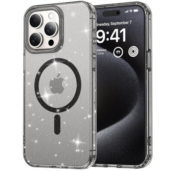 ELEHOLD for iPhone 16 Pro Glitter Clear Magentic Case,Transparent Clear Soft TPU Bling Shiny Design Compatible with Mag Safe Shockproof Fashion Girly Case for iPhone 16 Pro,Black