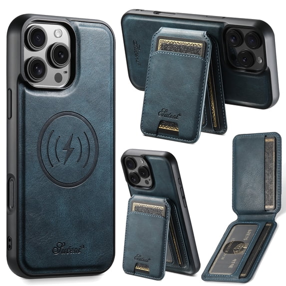 ELEHOLD for iPhone 16 Pro Leather Case Premium Leather Material with Magnetic Detachable Card Holder Compatible with Mag Safe Charging Shockproof Slim Lightweight Case for iPhone 16 Pro ,Blue