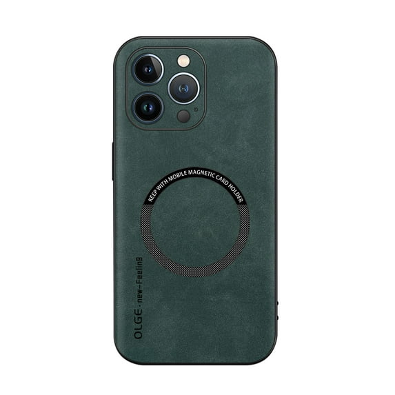 ELEHOLD For iPhone 16 Pro Luxury Leather Magnetic Shockproof Case Slim Drop Protection Cover, Lens & Screen Protection, Compatible with Magsafe, Skin-Friendly, Green