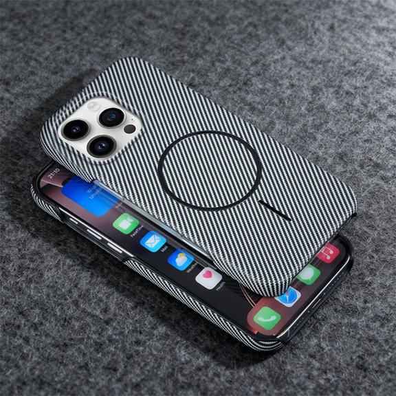 ELEHOLD For iPhone 16 Pro Mag Safe Case, Carbon Fiber Texture Slim Shockproof Rugged Hard PC Anti-Scratch  Protection Cover Wireless Charging Compatible,Gray