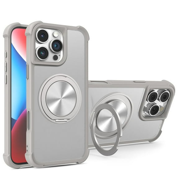 ELEHOLD for iPhone 16 Pro Max Case, Compatible with Mag Safe Accessories 360° Rotatable Ring Foldable Kickstand Military Drop Protection Magnetic Phone Cover for Women Men,Gray