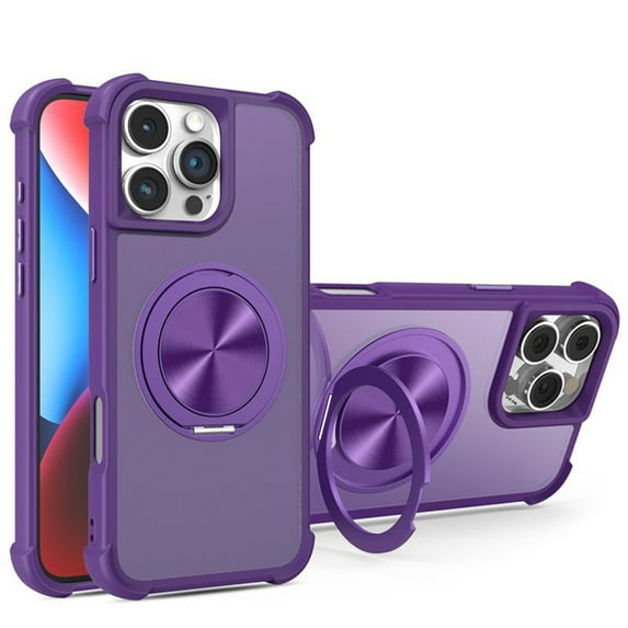 ELEHOLD for iPhone 16 Pro Max Case, Compatible with Mag Safe Accessories 360° Rotatable Ring Foldable Kickstand Military Drop Protection Magnetic Phone Cover for Women Men,Purple