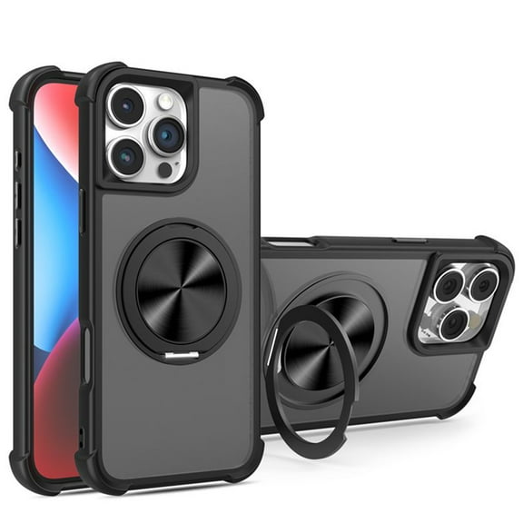 ELEHOLD for iPhone 16 Pro Max Case, Compatible with Mag Safe Accessories 360° Rotatable Ring Foldable Kickstand Military Drop Protection Magnetic Phone Cover for Women Men,Black