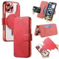 thumbnail image 1 of ELEHOLD for iPhone 16 Pro Max Case,Compatible with Mag Safe Accessories, Luxury Business 2 in 1 Detachable Flip Walle PU Leather Clear Soft TPU Back Folio Case+Camera Lens Protector,Red, 1 of 10