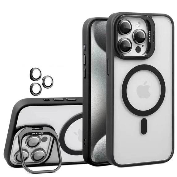 ELEHOLD for iPhone 16 Pro Max Case,Compatible with Mag Safe Accessory,Magnetic Not Yellowing Anti-Scratch Len Stand Shockproof Clear Phone Case with Lens Protector for iPhone 16 Pro Max ,Black