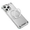 thumbnail image 1 of ELEHOLD  for iPhone 16 Pro Max Case,Compatible with Mag safe Accessory, Bezel Less Metal Slim Hard Shockproof Ultra Thin Frameless Case with Ring Stand Holder Magnetic Cover,Silver, 1 of 6