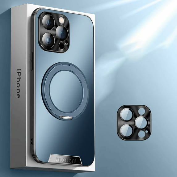 ELEHOLD for iPhone 16 Pro Max Case, Compatible with Mag safe Accessory Thin Fit Full Lens Film Protection Electroplate Ring Stand Frosted Shockpeoof Case for iPhone 16 Pro Max,Blue