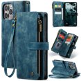 thumbnail image 1 of ELEHOLD for iPhone 16 Pro Max Case for Men Women Wallet Case, Premium Leather Shockproof Purse Case with Credit Card Slots Zipper Pocket Anti-Loss Wriststrap iPhone 16 Pro Max,Blue, 1 of 8