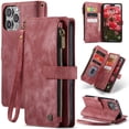 thumbnail image 1 of ELEHOLD for iPhone 16 Pro Max Case for Men Women Wallet Case, Premium Leather Shockproof Purse Case with Credit Card Slots Zipper Pocket Anti-Loss Wriststrap iPhone 16 Pro Max,Red, 1 of 4