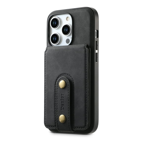 ELEHOLD for iPhone 16 Pro Max Case,Retro PU Leather Compatible with Mag Safe Accessory Detachable Card Holder Kickstand Shockproof Wallet Phone Case for iPhone 16 Pro Max,Black