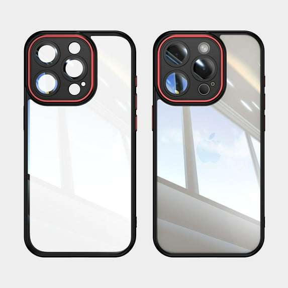 ELEHOLD for iPhone 16 Pro Max Case, Slim Clear Non-Yellowing Shockproof Anti-Scratch Hard Back Cover Rugged with Camera Lens Protector Case for iPhone 16 Pro Max,Blackred