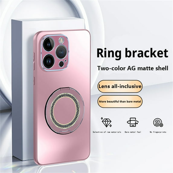 ELEHOLD for iPhone 16 Pro Max Case, Slim Compatible with Mag Safe Accessory Bling Diamond Ring Kickstand Shockproof Anti-Scratch Protective Rugged Case for iPhone 16 Pro Max,Pink